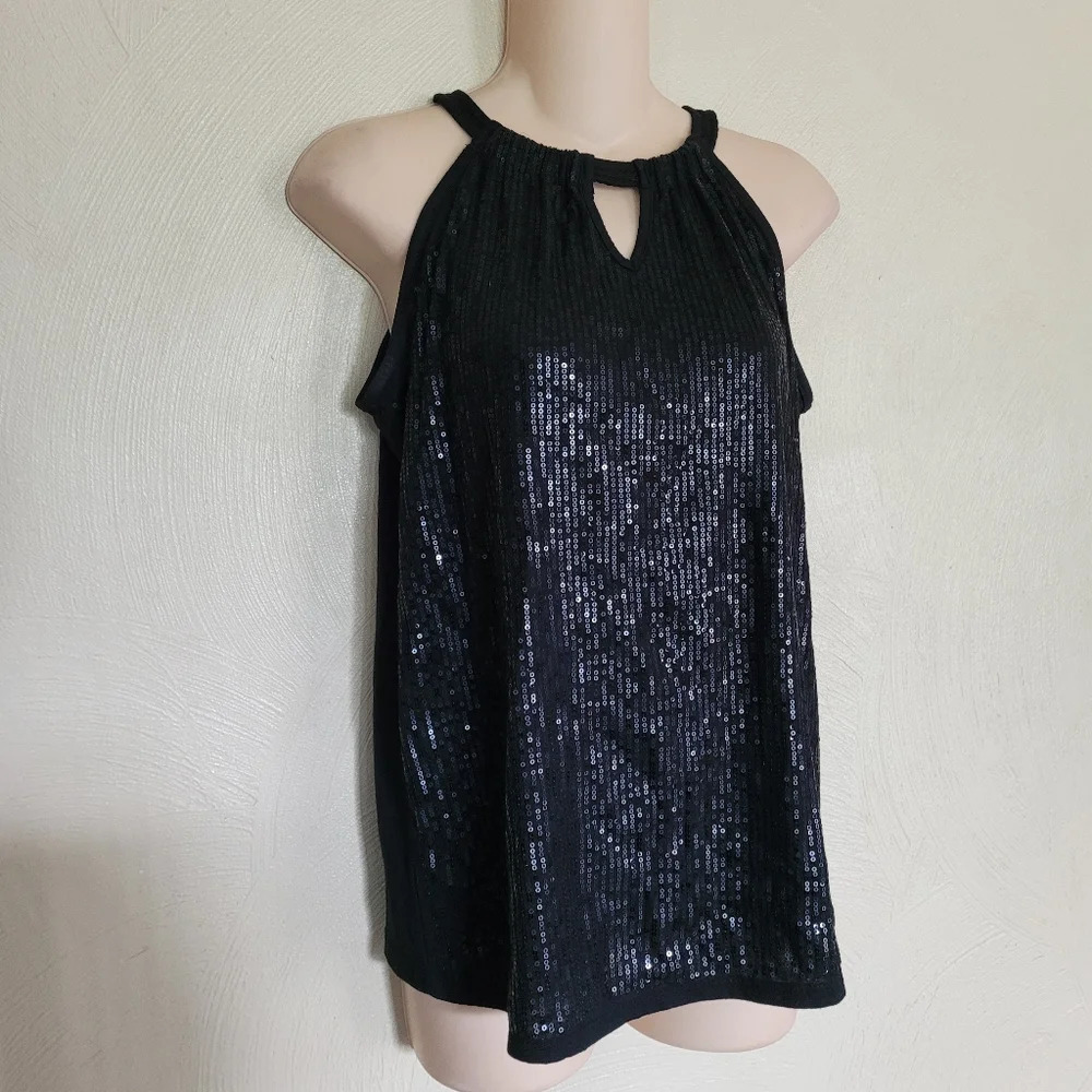 No Boundaries Black Sequins Keyhole Sleeveless Halter Top Size Junior Medium 7/9